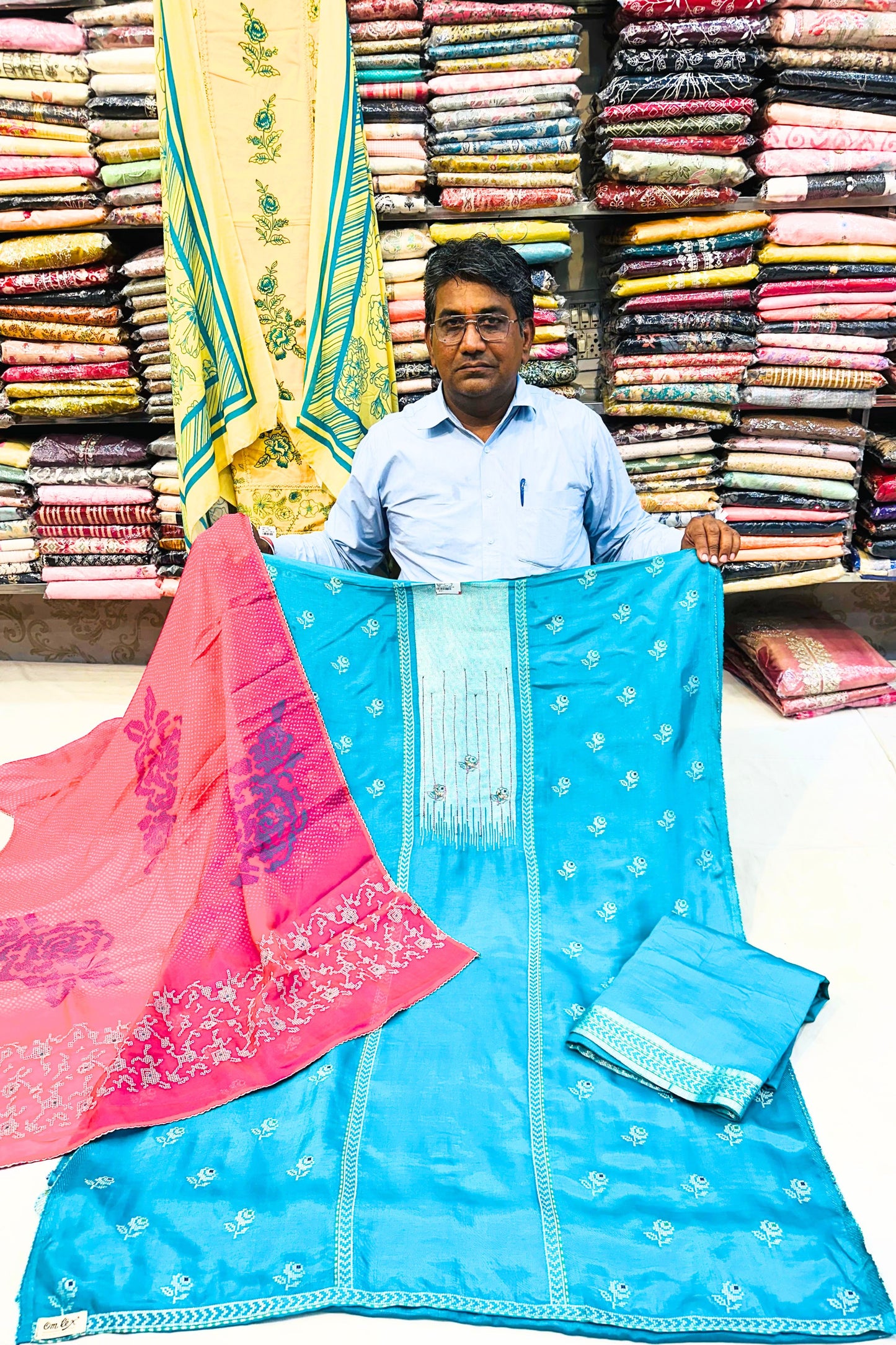 Peacock Green Silk Suit Set with Organza Dupatta