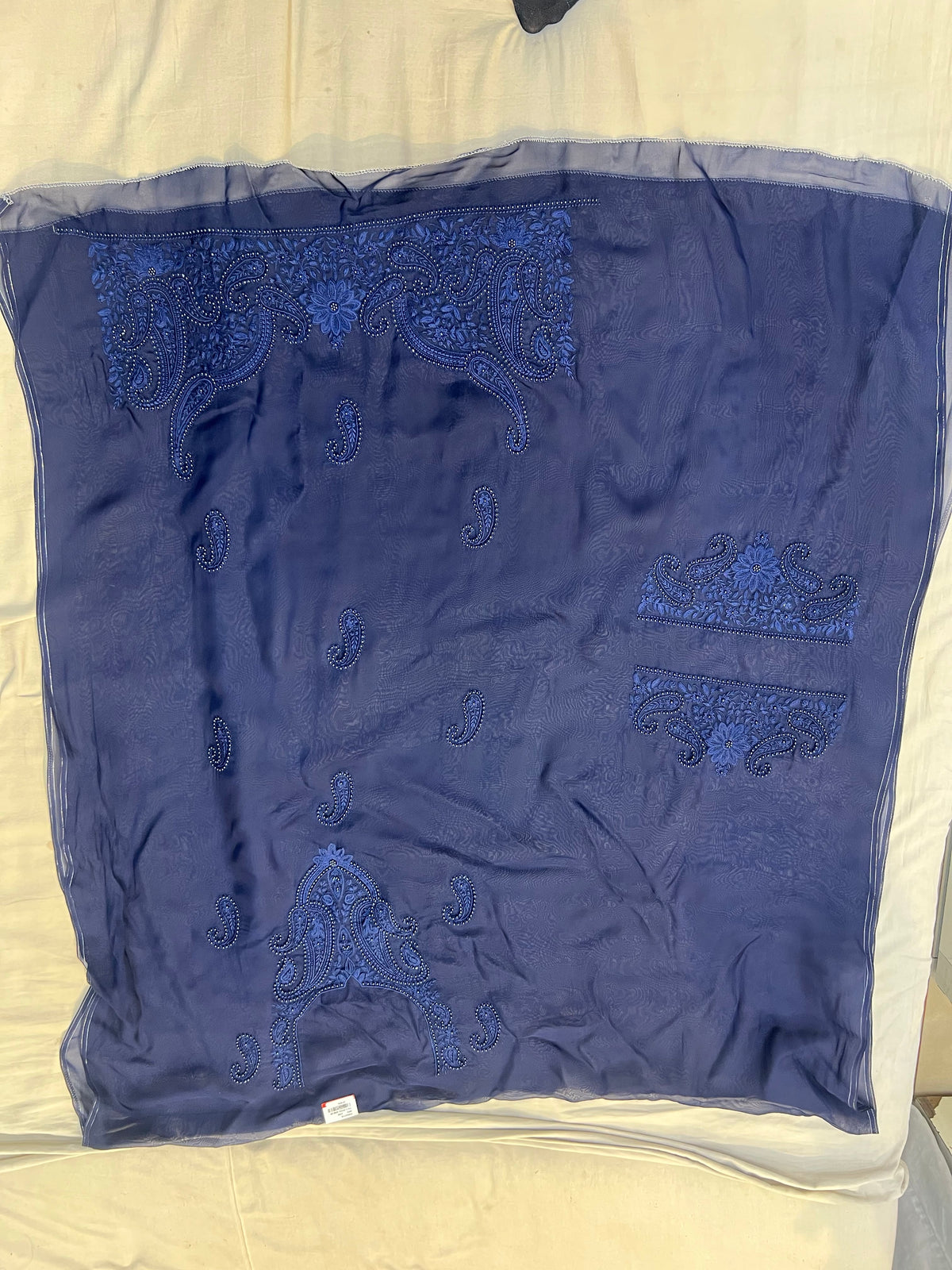 Navy Blue Organza Pearl Work Suit Set