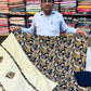 Navy Blue Printed Ruby Cotton Suit Set with Mirror Work & Golden Patchwork Dupatta
