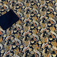 Navy Blue Printed Ruby Cotton Suit Set with Mirror Work & Golden Patchwork Dupatta
