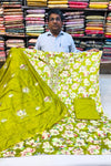 Parrot Green Printed Shirt with Threadwork Dupatta Set