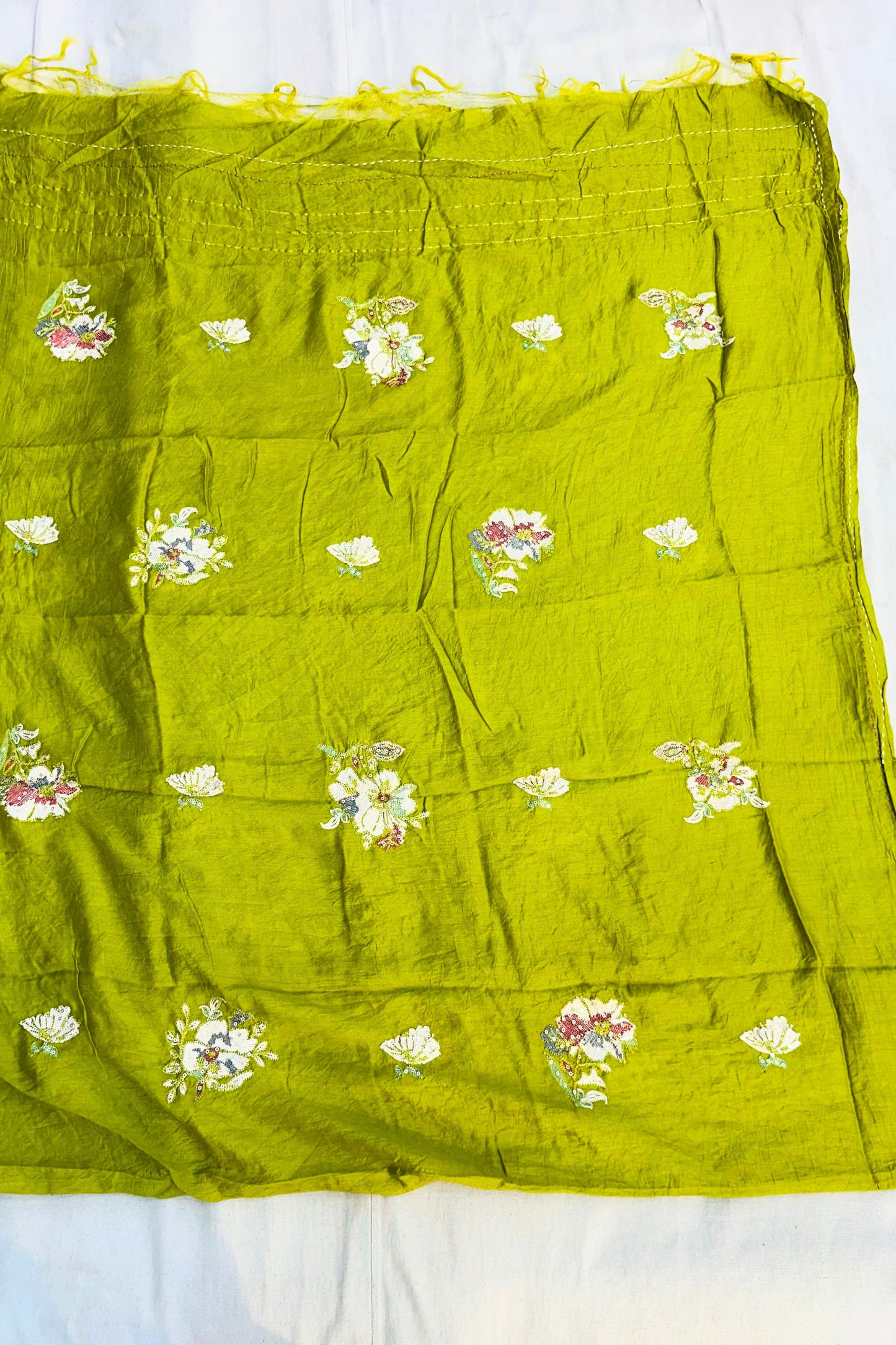 Parrot Green Printed Shirt with Threadwork Dupatta Set