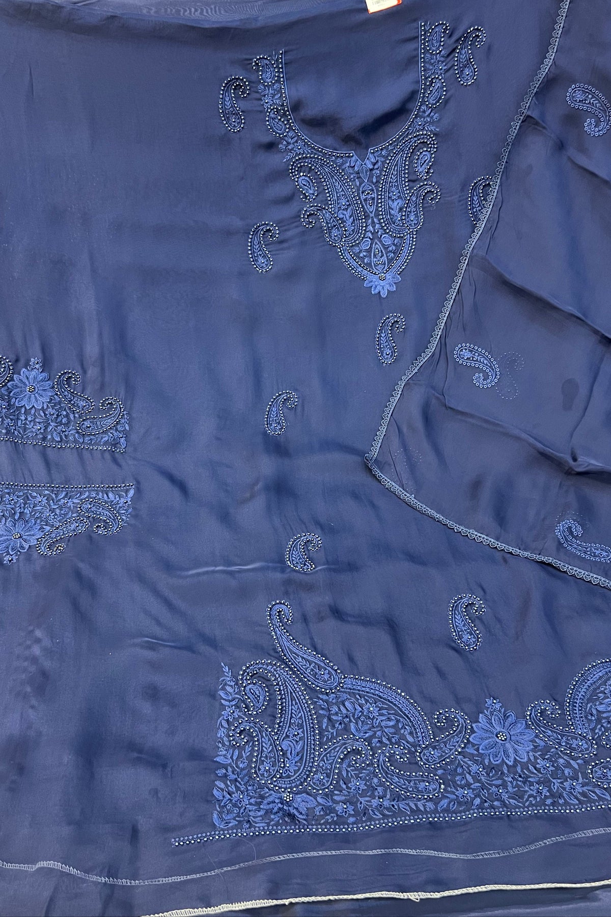 Navy Blue Organza Pearl Work Suit Set