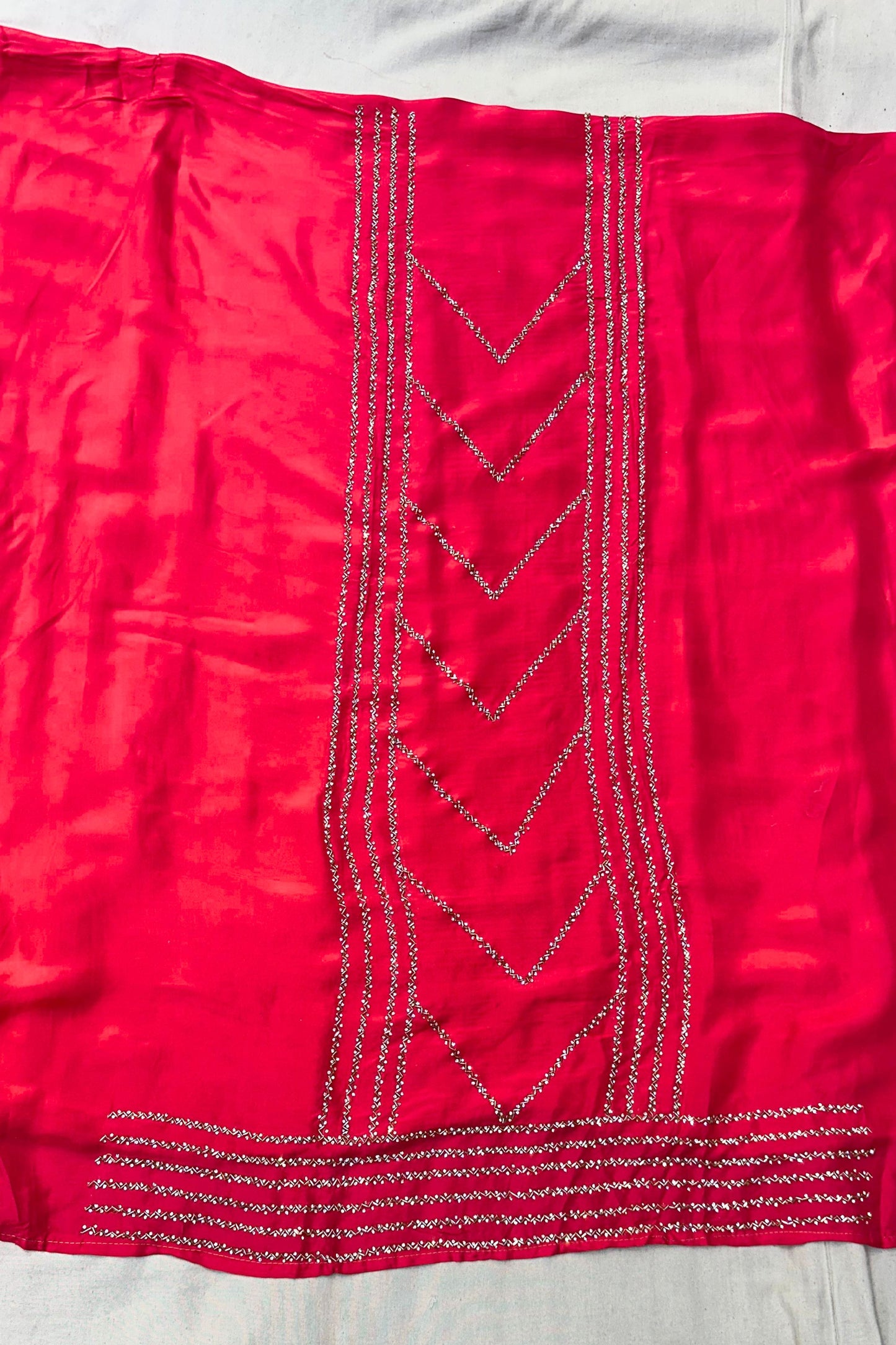 Carrot Colour Crape Handwork Suit Set with Chinon Dupatta