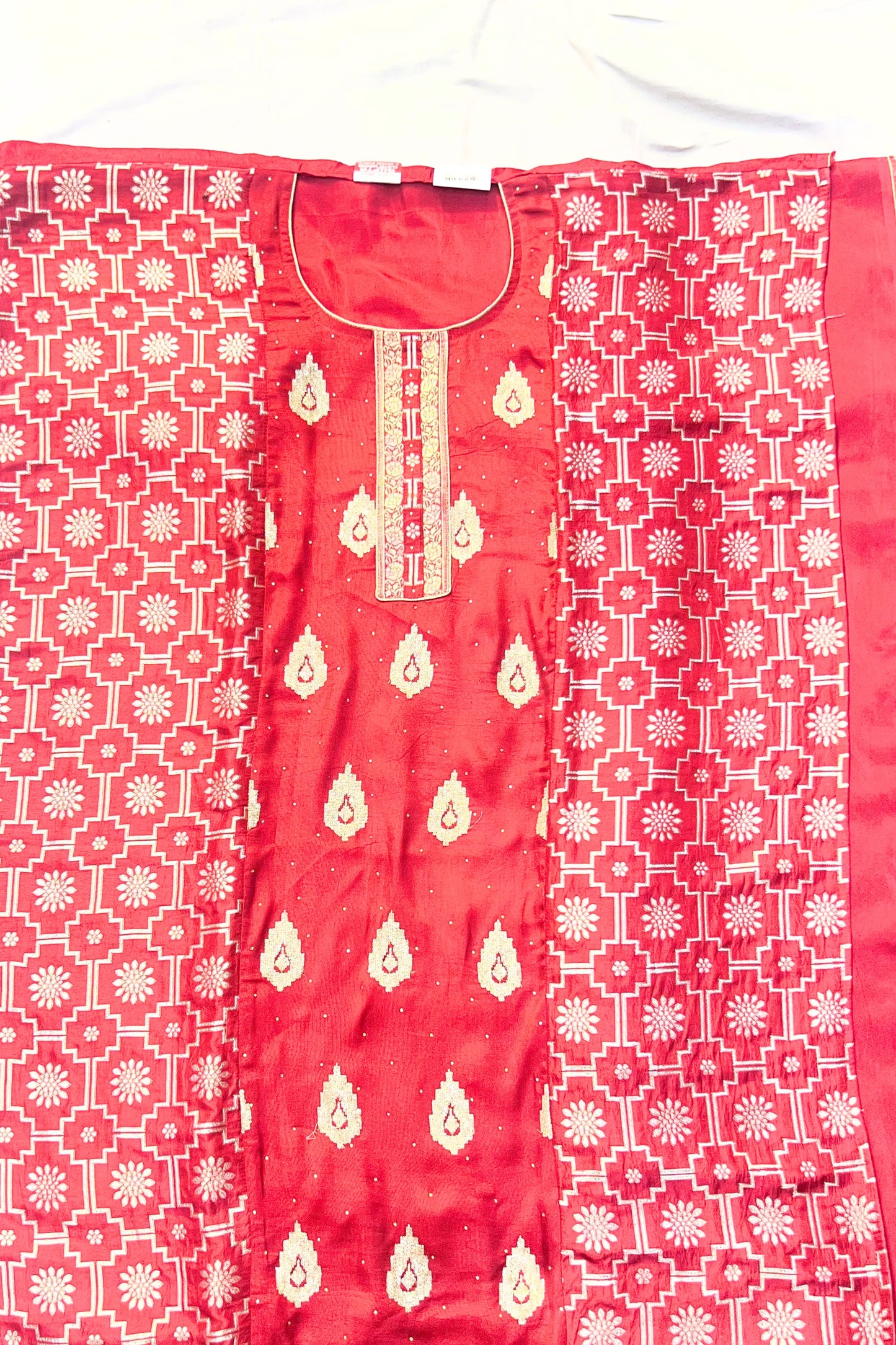 Mehroon Kosa Silk Banarasi Work Suit Set with Chiffon Dupatta