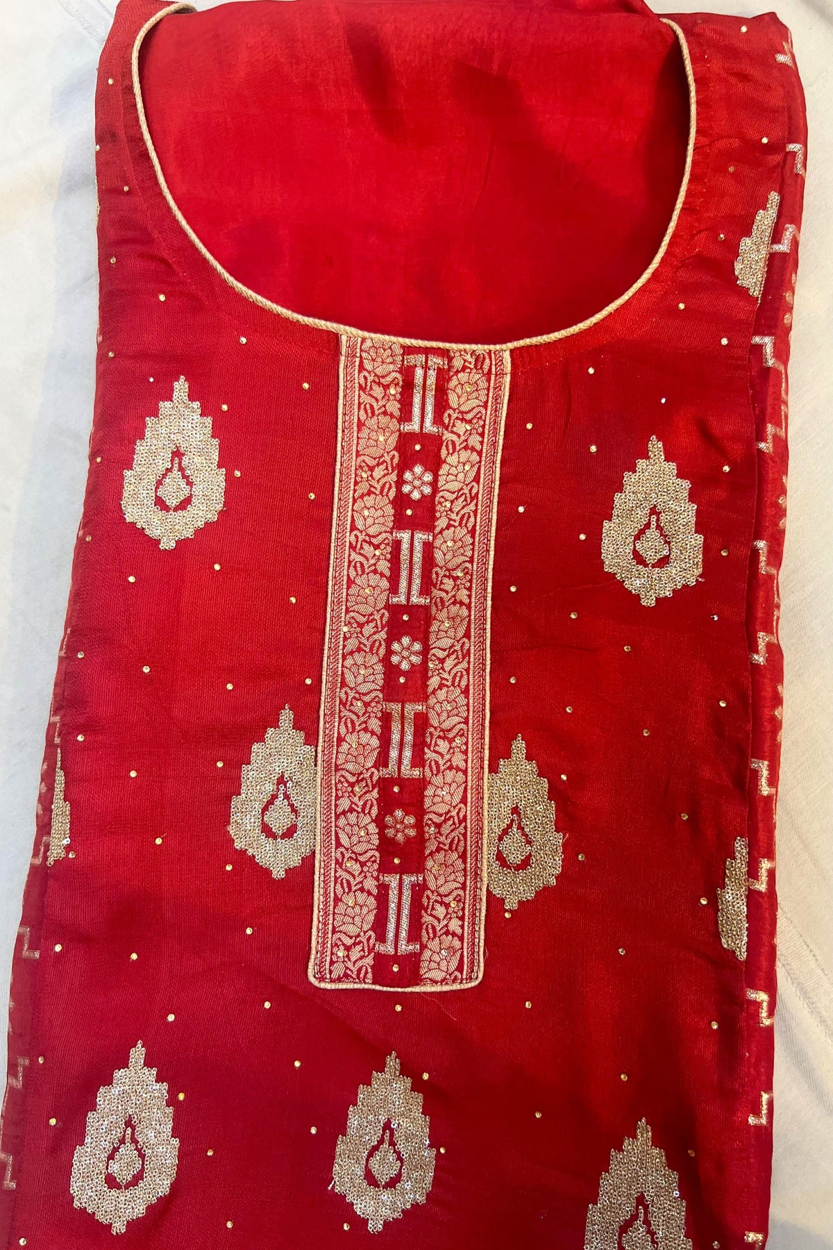 Mehroon Kosa Silk Banarasi Work Suit Set with Chiffon Dupatta