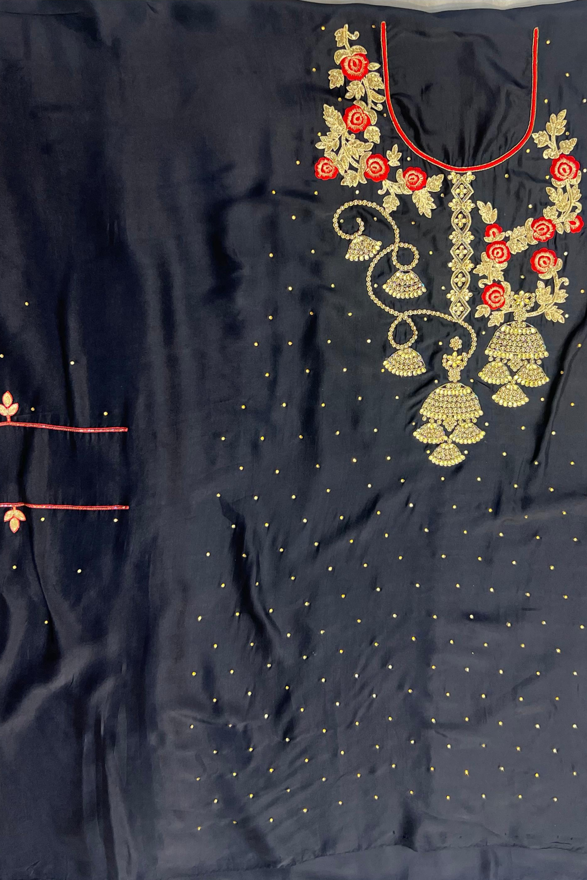 Black Kanni Silk Suit Set with Pearl & Thread Work
