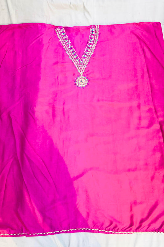 Pink Tashar Silk Suit Set with Mirror & Jury Work