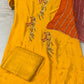 Yellow Handwork Crape Shirt with Butter Crape Bottom & Contrast Chiffon Dupatta