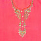 Carrot Silk Suit with Kundan Neck Work & Chiffon Dupatta