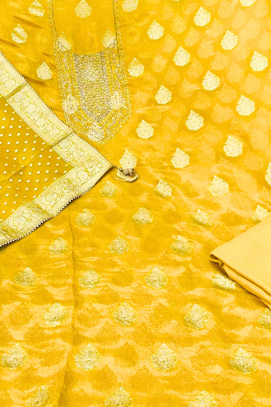 Elegant Silk Handwork Suit Set with Banarasi Dupatta