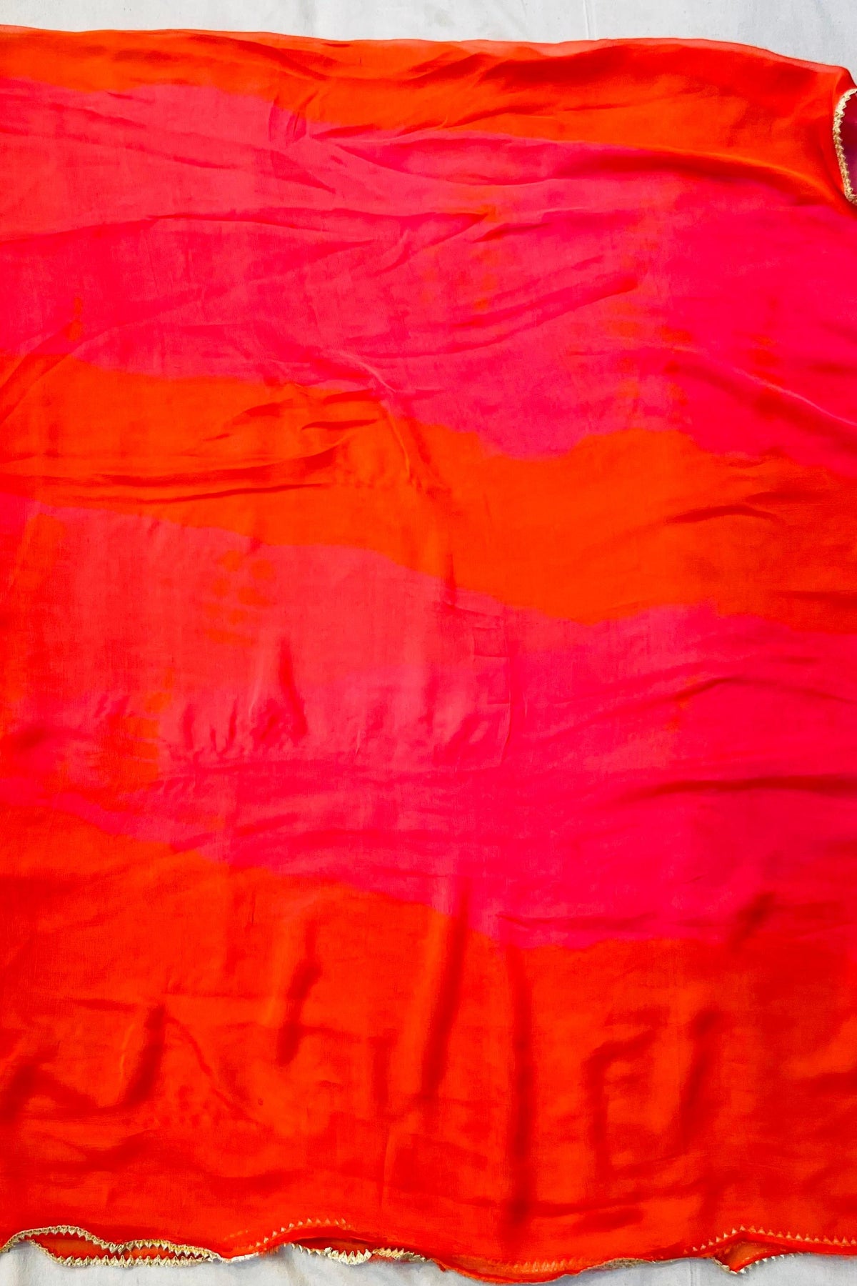 Carrot Silk Suit with Kundan Neck Work & Chiffon Dupatta