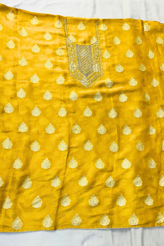 Elegant Silk Handwork Suit Set with Banarasi Dupatta
