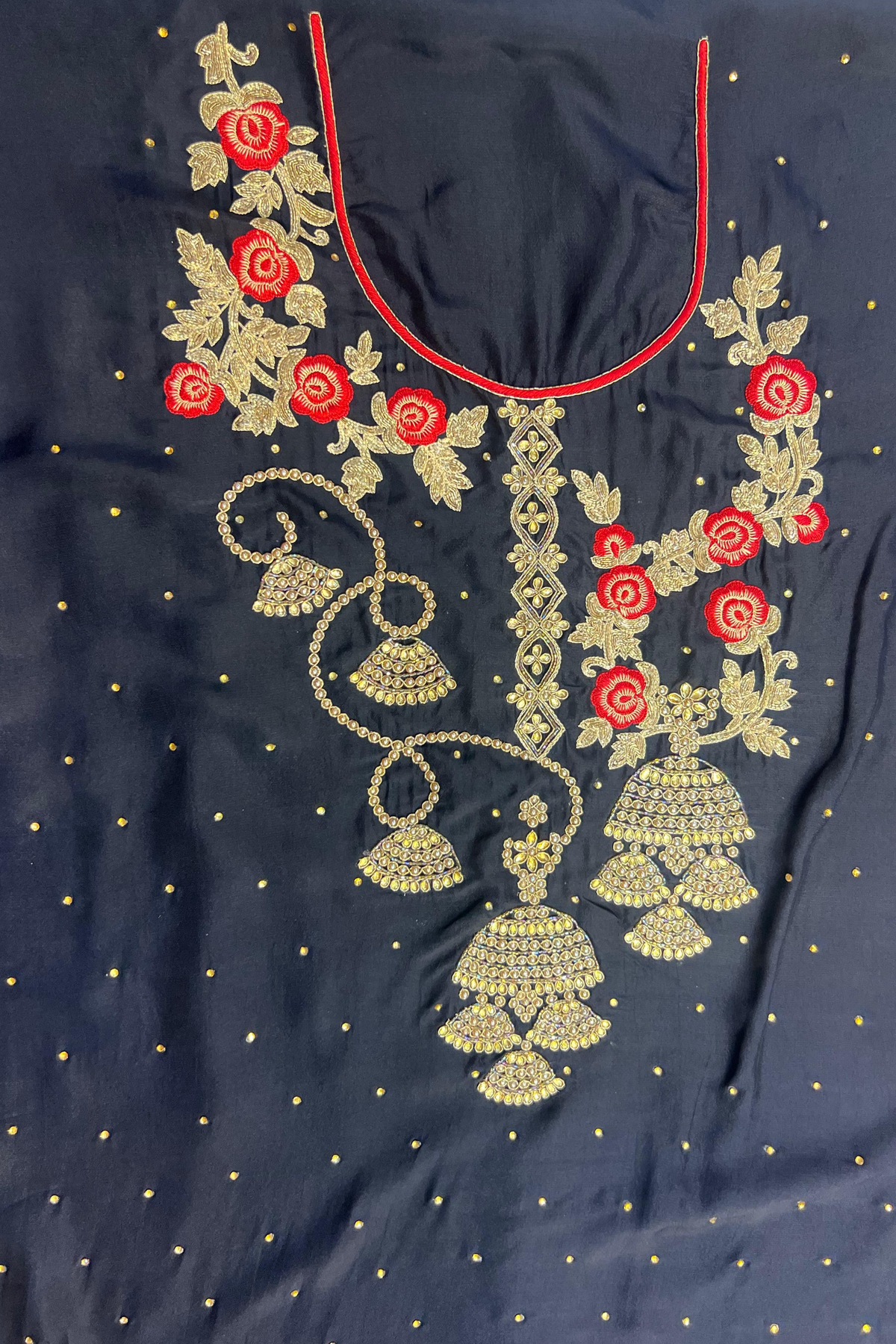 Black Kanni Silk Suit Set with Pearl & Thread Work