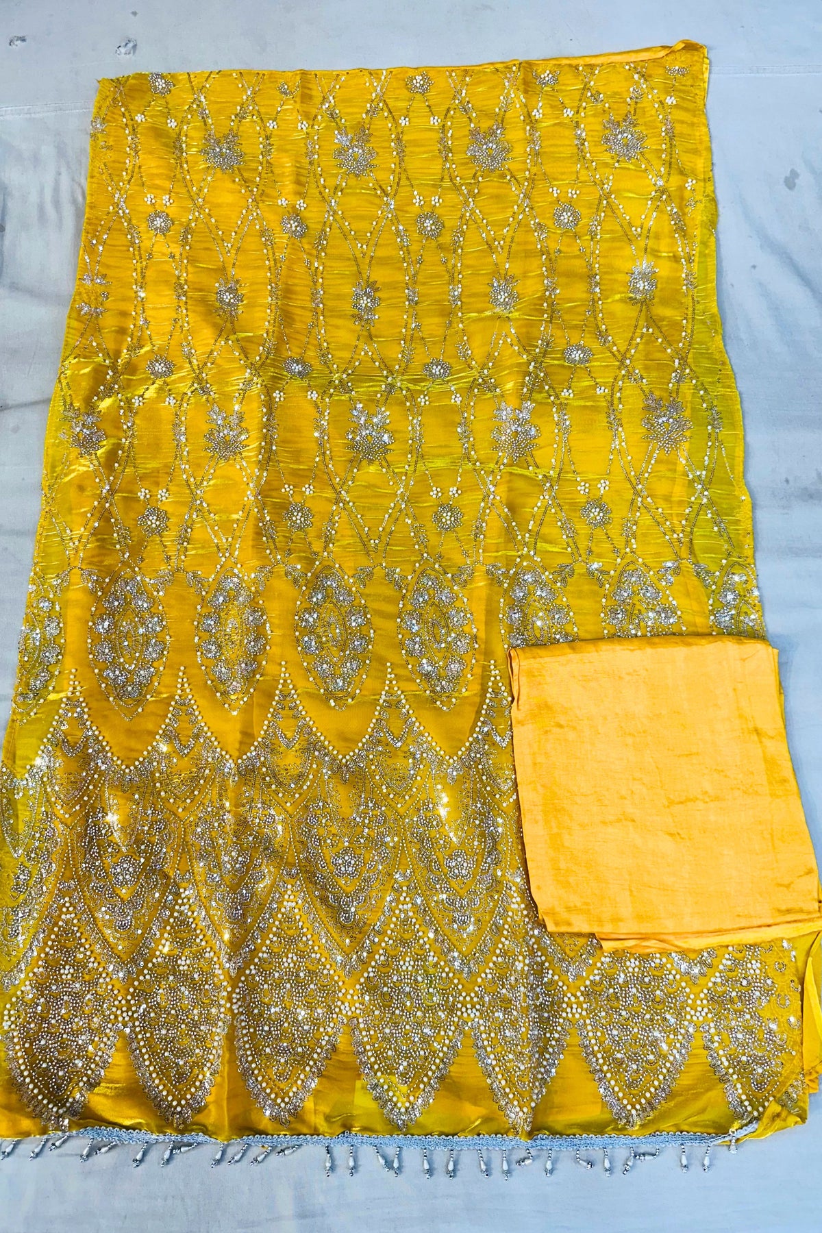 Premium Fendi Silk Suit Set with Nalki & Pearl Handwork