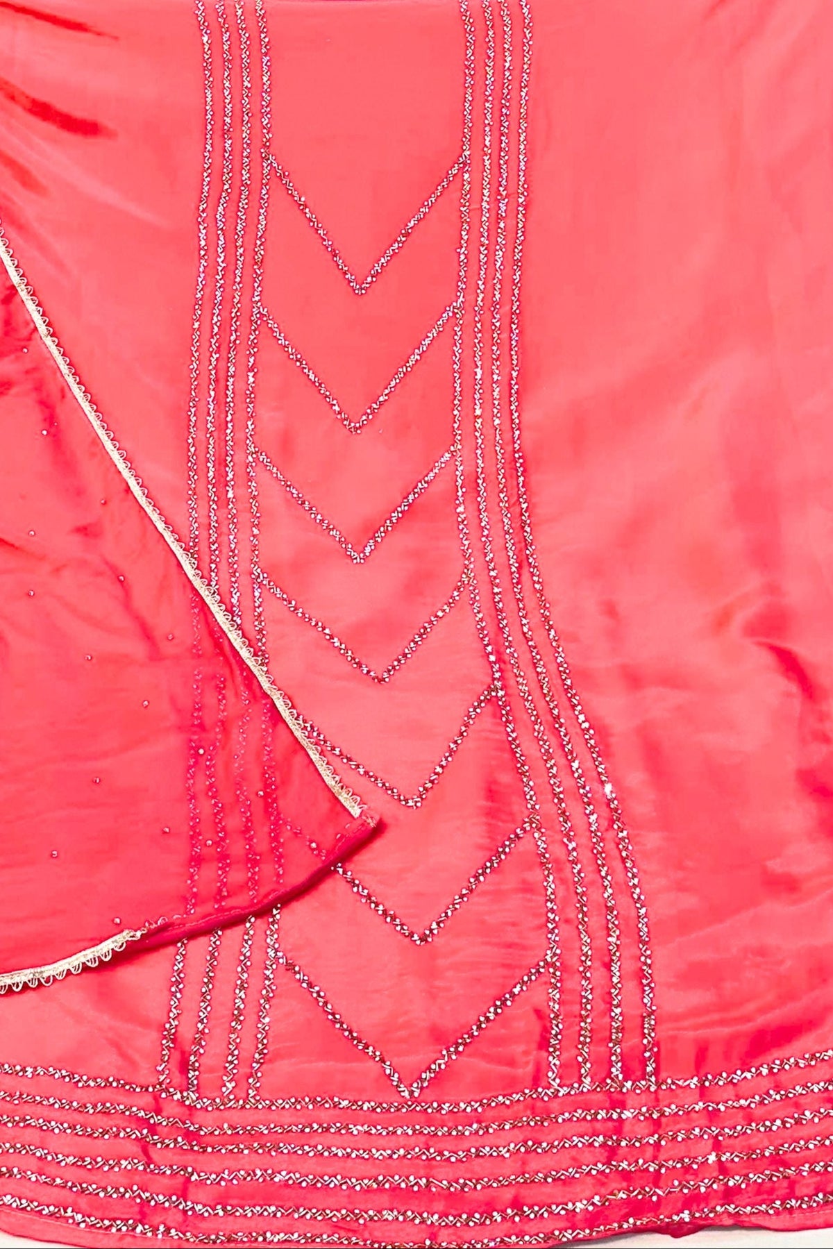 Carrot Colour Crape Handwork Suit Set with Chinon Dupatta