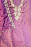 Lavender Silk Embroidered Suit Set with Butter Crepe Bottom & Dupatta