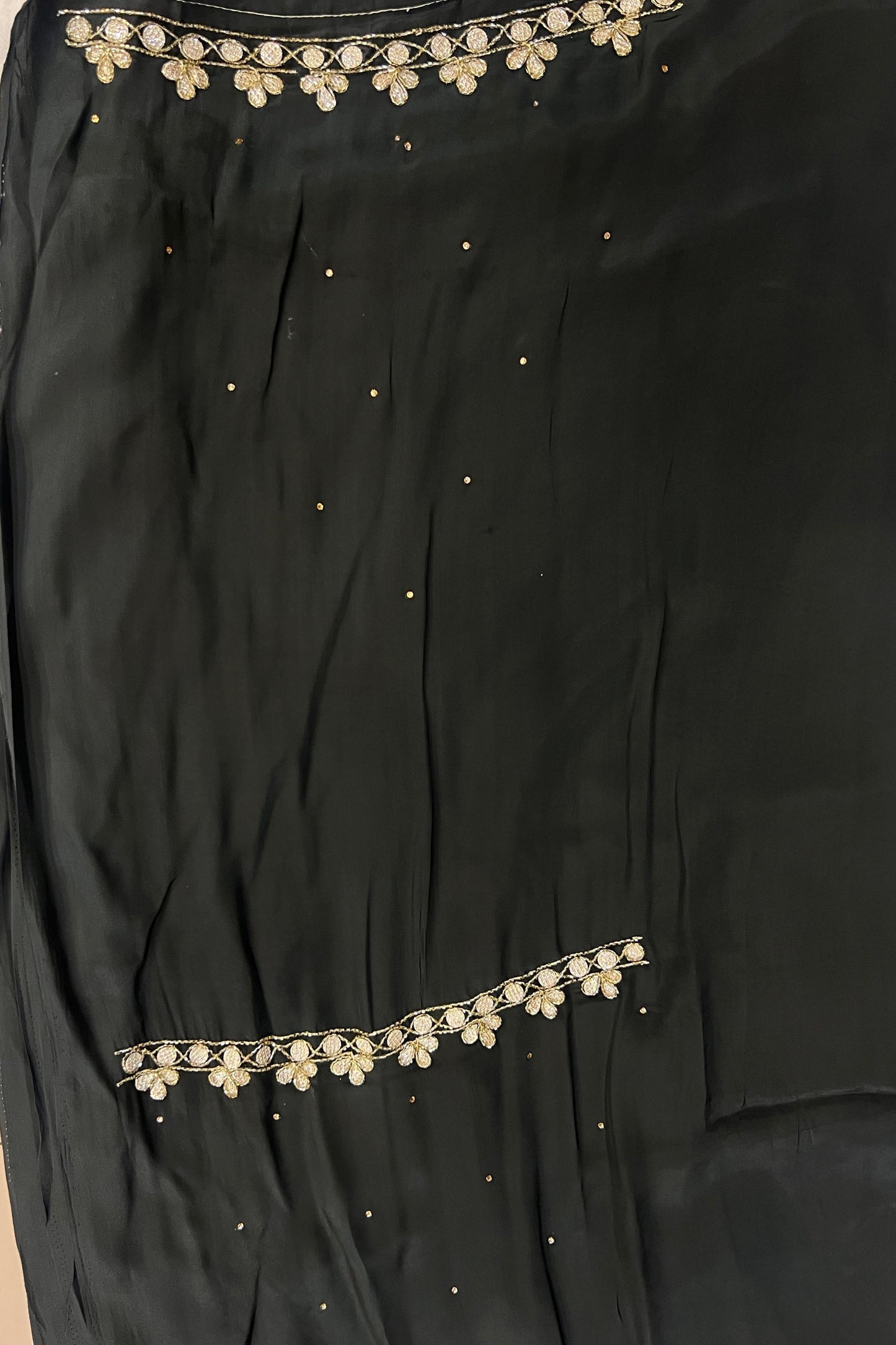 Dark Grey Pure Crape Handwork Suit Set with Chinon Dupatta