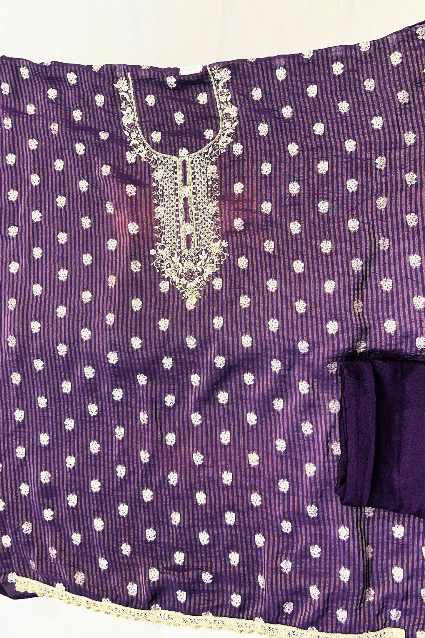 Purple Silk Handwork Suit Set with Gotta Patti Dupatta