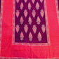 Magenta & Pink Paisley Printed Unstitched Suit with Lace Detailing and Contrast Dupatta